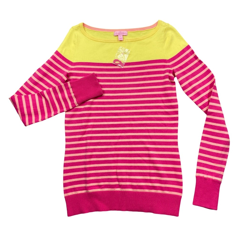 Lilly Pulitzer‎ Small Pink Yellow Sweater NEW w/ Tags Cotton Blend Some Stretch
